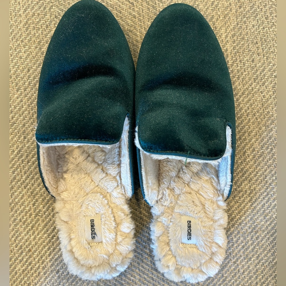 Birdies - The Phobe - Emerald Velvet and Sherpa lined flats 9.5